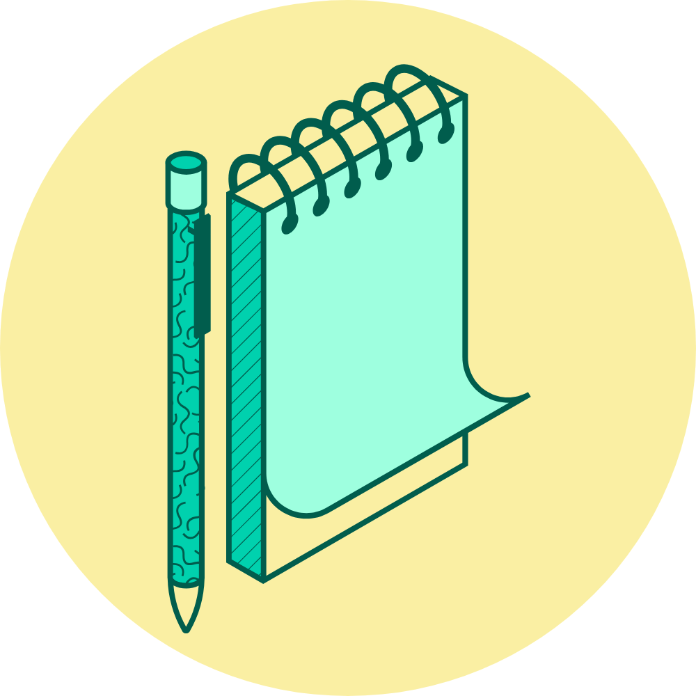 gestion-simple Flat icône d'un stylo et d'un carnet vertical sur un cercle jaune